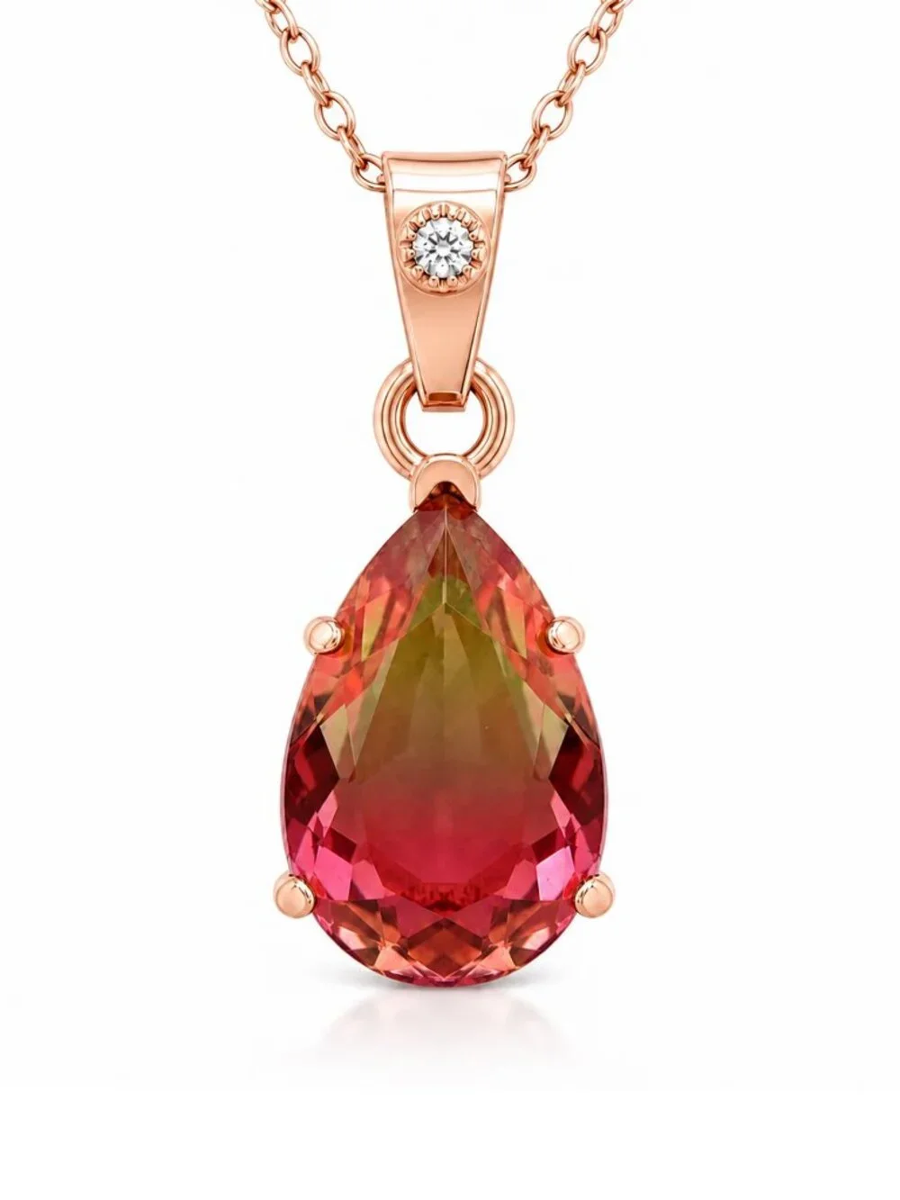 Created 4.43 Cts AAA Tourmaline & Genuine Diamond Pendant 10k Solid Gold